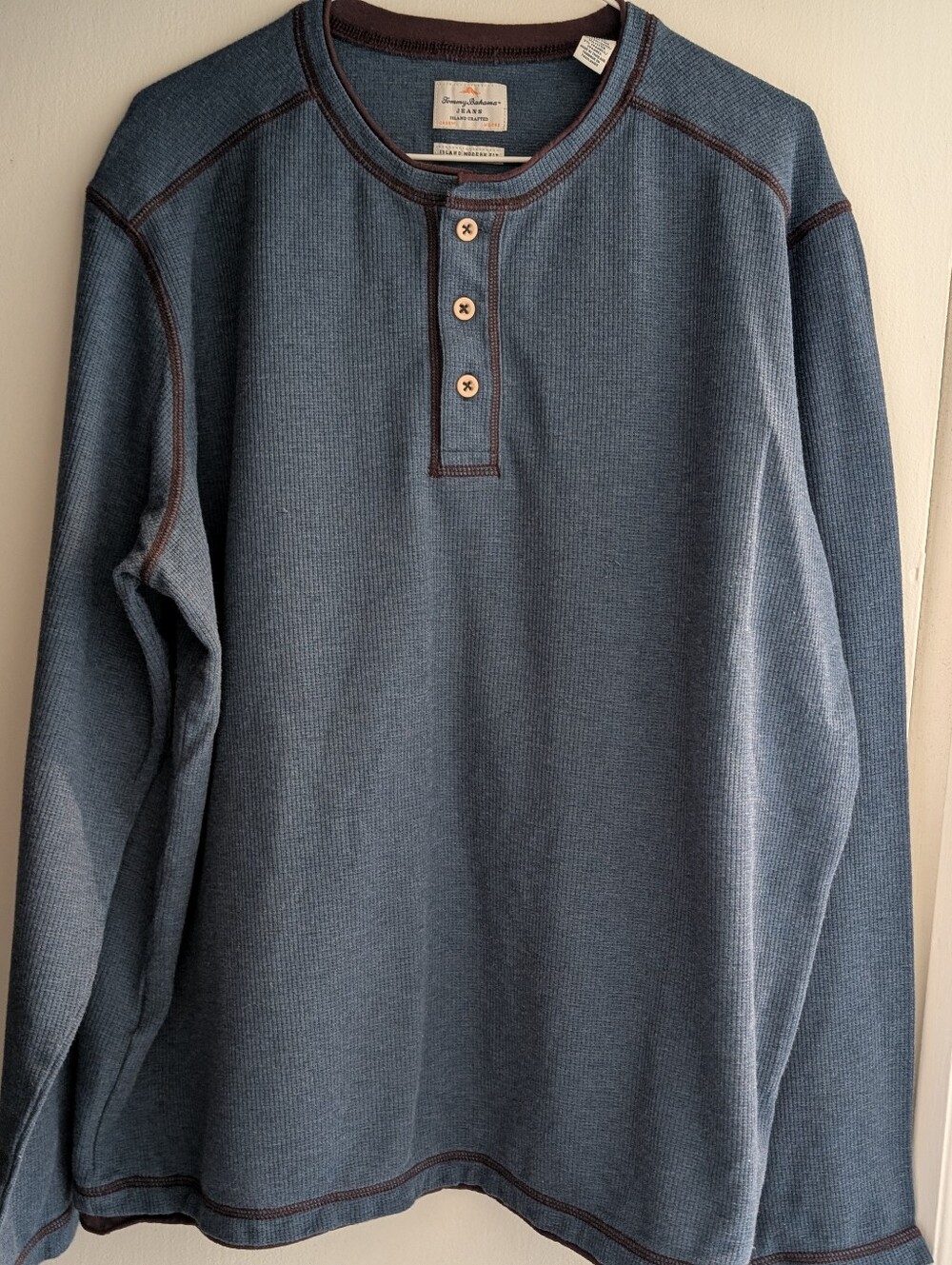 Tommy Bahama Slate Blue Long-Sleeve Thermal Henley. Xl